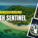 Beautiful picture of North Sentinel Island with aerial shot and tribe images